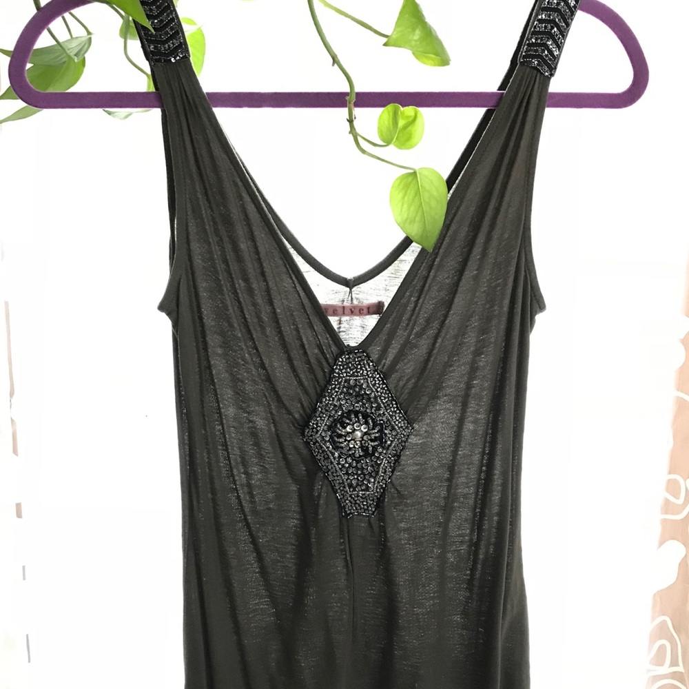 Velvet Beaded Moss Green Tank Sz. Small